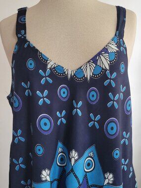 Cynthia Mehra Floral Blue Mandala-Style Maxi Sundress: (Size: One size)